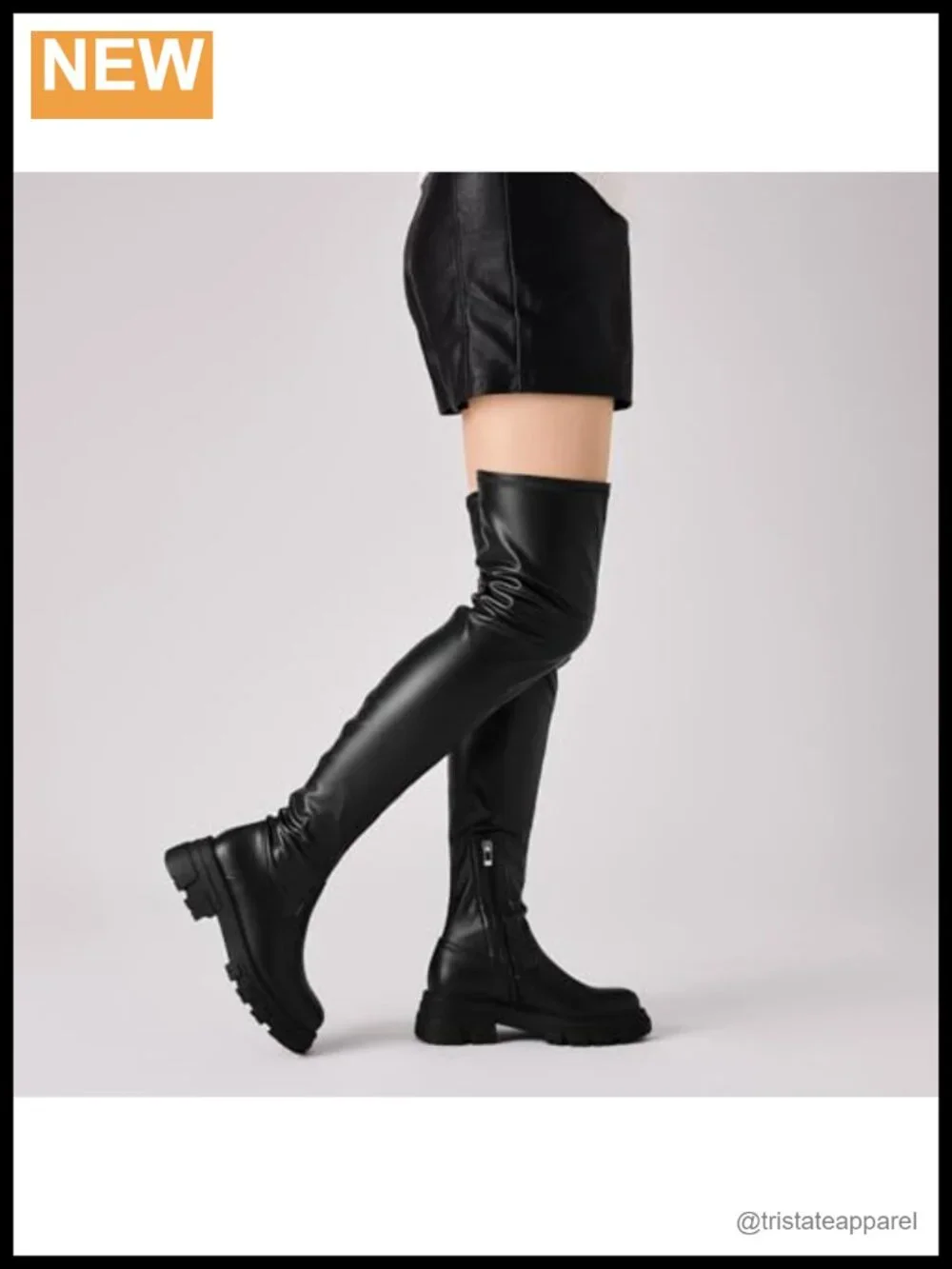Women's Thigh High Boots Platform Chunky Heels Stretchy Faux Leather Over The